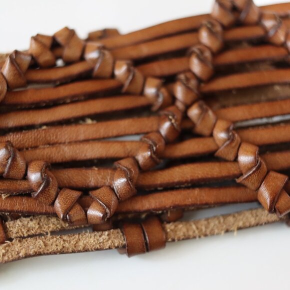 Woven Leather Boho Tie Fringe Belt - Picture 1 of 13